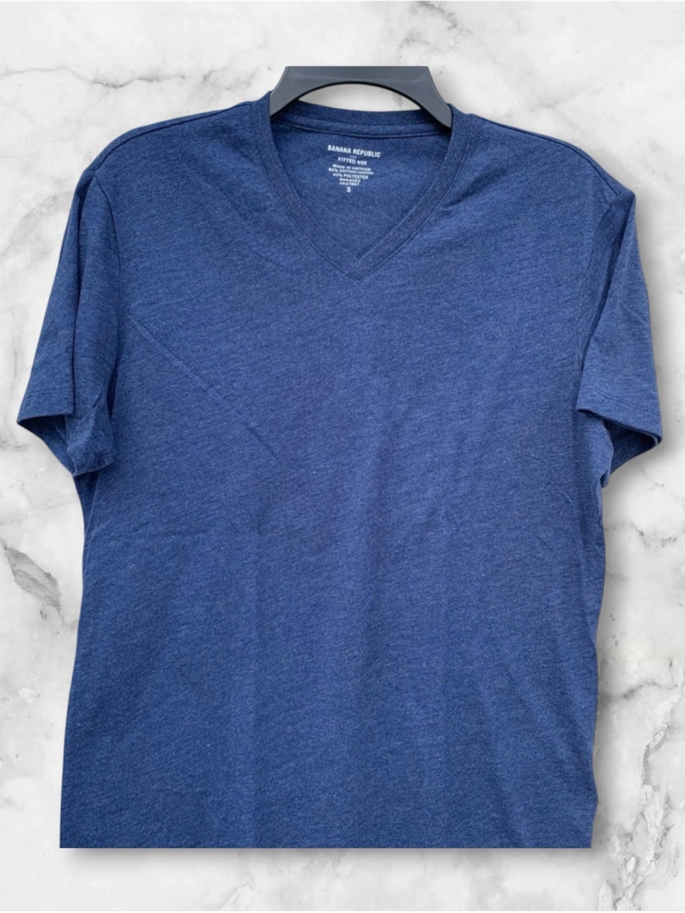 Banana Republic Factory Men's Heathered Blue V-Neck Tee